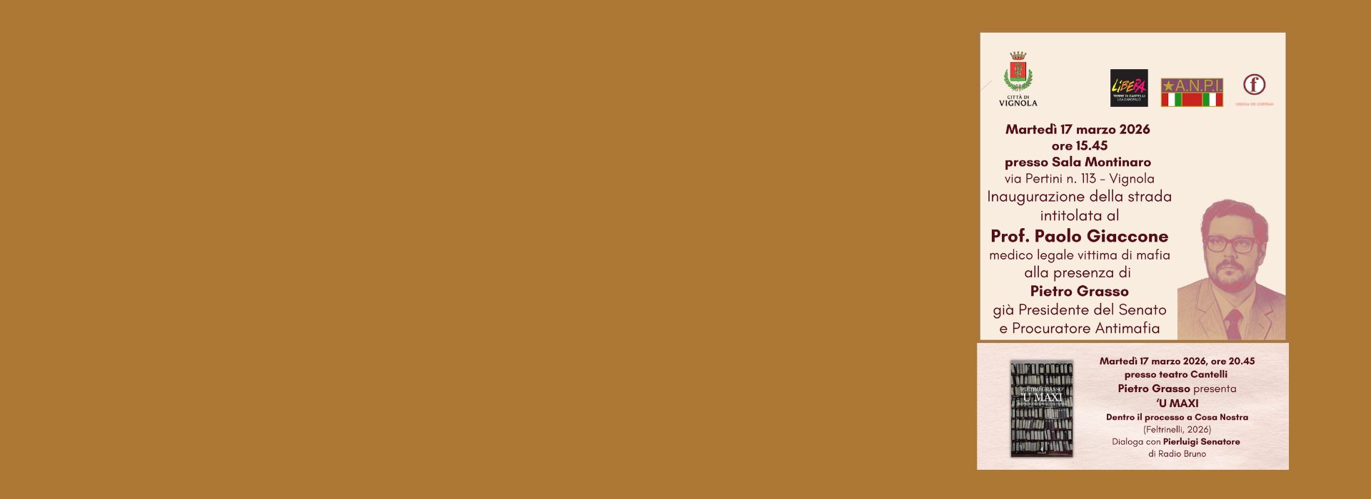 Martedì 17 marzo 2026 ore 15.45 – Inaugurazione della strada intitolata al Prof. Paolo Giaccone